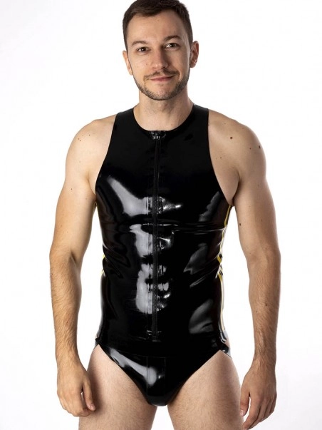 RoB Latex Et Néoprène Débardeur Zip Bandes Jaunes Latex 1 RoB Latex Et Néoprène Débardeur Zip Bandes Jaunes Latex