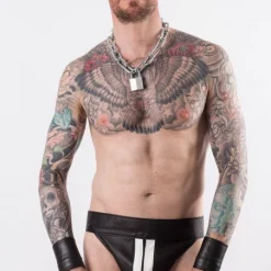 Rob Jockstrap Zippé Bandes Blanches Cuir