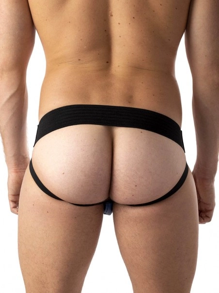 Rob Jockstrap Zippé Bandes Bleues Cuir 3 Rob Jockstrap Zippé Bandes Bleues Cuir – Image 3