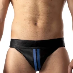 Rob Jockstrap Zippé Bandes Bleues Cuir