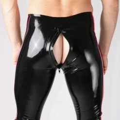 RoB Latex Et Néoprène Legging Fullzip Bandes Rouges -Pas Cher Vestiaire Fetish Magasin legging fullzip bandes rouges 4