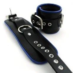 RoB Accessoires Menottes Cuir Bords Bleus -Pas Cher Vestiaire Fetish Magasin menottes bords bleus cuir 6