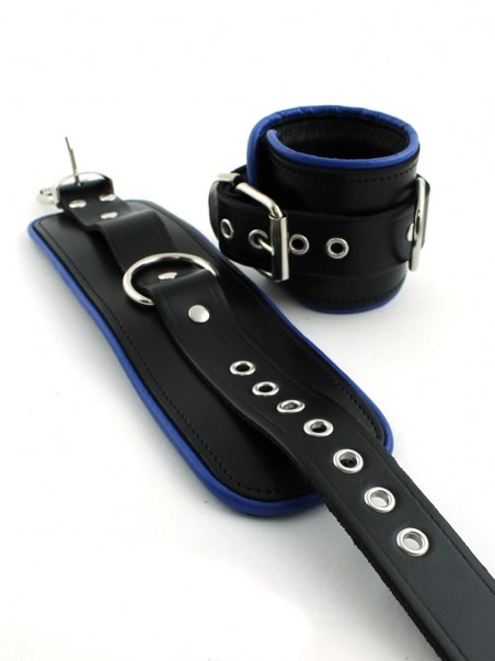 RoB Accessoires Menottes Cuir Chevilles Bords Bleus 4 RoB Accessoires Menottes Cuir Chevilles Bords Bleus – Image 4