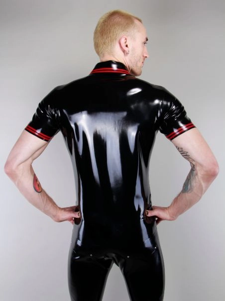 Polo En Latex à Bandes Rouges - Latex 101 2 Polo En Latex à Bandes Rouges - Latex 101 – Image 2