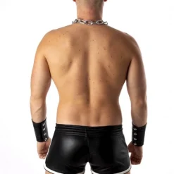 Rob Short Cuir - Bandes Blanches -Pas Cher Vestiaire Fetish Magasin short cuir bandes blanches 3