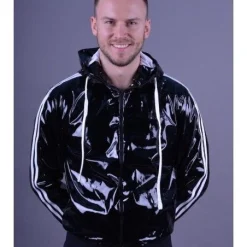 Mr. Riegillio Veste Sportswear PVC à Bandes Blanches - Mr Riegillio -Pas Cher Vestiaire Fetish Magasin veste sportswear pvc a bandes blanches mr riegillio 3