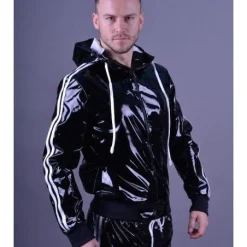 Mr. Riegillio Veste Sportswear PVC à Bandes Blanches - Mr Riegillio -Pas Cher Vestiaire Fetish Magasin veste sportswear pvc a bandes blanches mr riegillio 4