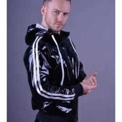 Mr. Riegillio Veste Sportswear PVC à Bandes Blanches - Mr Riegillio -Pas Cher Vestiaire Fetish Magasin veste sportswear pvc a bandes blanches mr riegillio 5