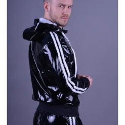 Mr. Riegillio Veste Sportswear PVC à Bandes Blanches - Mr Riegillio -Pas Cher Vestiaire Fetish Magasin veste sportswear pvc a bandes blanches mr riegillio 6
